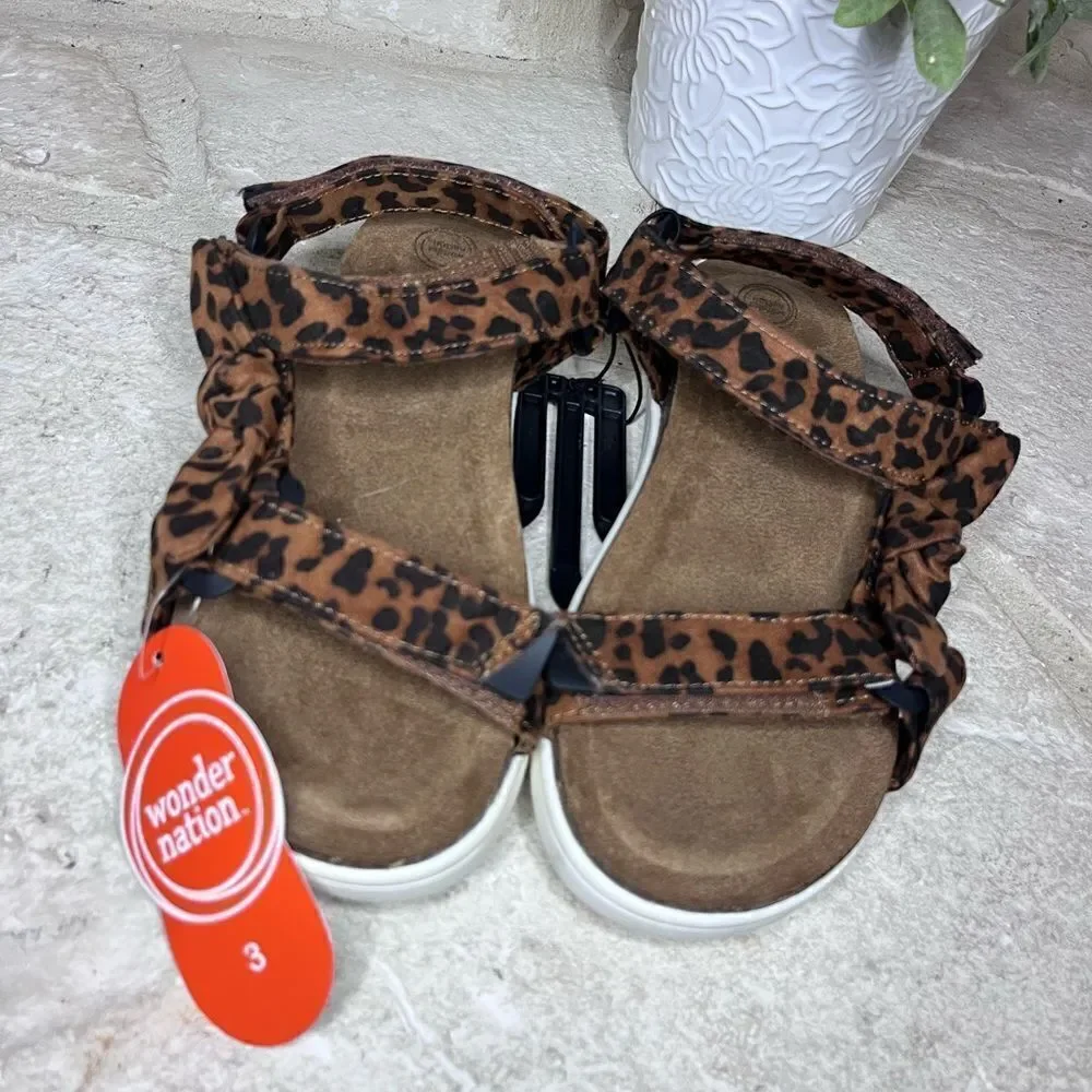 Wonder Nation Leopard print Bow Flatform Sandal girls sz 3